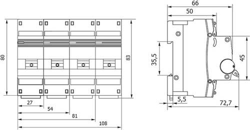 автоматические выключатели ВА 47-100 EKF - размеры