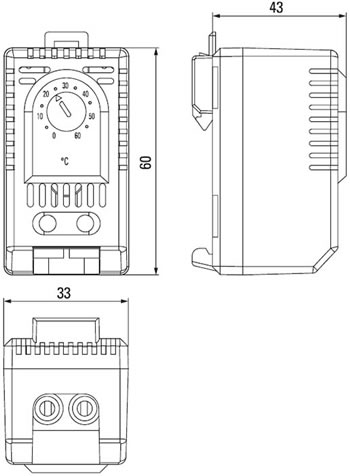 термостат NC (обогрев) EKF PROxima tnc10m - размеры