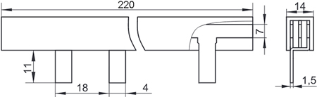 шина соединительная PIN 3Р 63А шаг 18 мм IEK 12 модулей - размеры