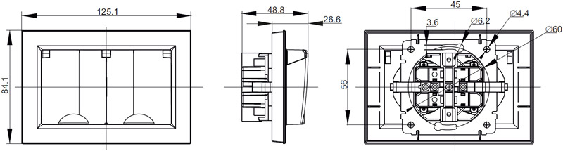 розетка 2-местная с з/к IEK Brite с крышками - размеры
