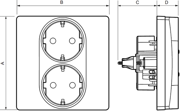 розетка 2-местная Legrand Etika в сборе - размеры