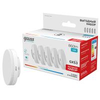 Лампа свд 220В GX53 12Вт 4100К 860лм таблетка матовая Gauss комплект 5шт