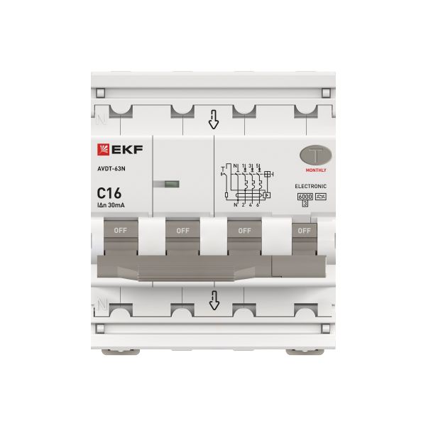 Дифавтомат 4Р 16А A тип A 30мА 6кА 4мод АВДТ-63N EKF PROxima