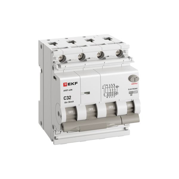 Дифавтомат 4Р 32А C тип AC 30мА 6кА 4мод АВДТ-63N EKF PROxima