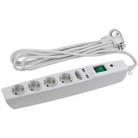 Фильтр сетевой 5-мест 2м ПВС 3*0,75 белый выкл USB ЭРА