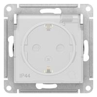 Атлас белый розетка скрытая 1-мест заземление с крышкой шторки IP44 