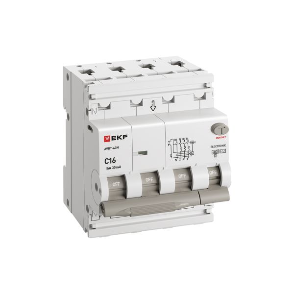 Дифавтомат 4Р 16А C тип AC 30мА 6кА 4мод АВДТ-63N EKF PROxima