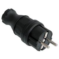 Вилка 16А прямая заземление черный каучук IP44 IEK