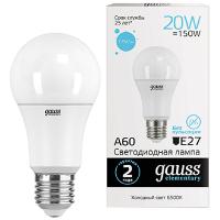 Лампа свд 220В E27 20Вт 6500К 1750лм стандарт A60 матовая Gauss 