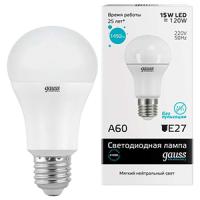 Лампа свд 220В Е27 15Вт 4100К 1480лм стандарт A60 матовая Gauss 