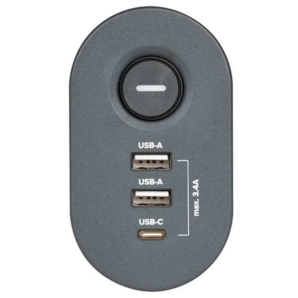 Удлинитель 3-мест 1,5м ПВС 3*1 серый выкл 3*USB Jazzway  струбцина
