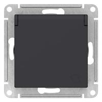 Атлас карбон розетка скрытая 1-мест заземление с крышкой шторки IP20 