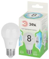 Лампа свд 220В Е27 8Вт 4000К 800лм стандарт A60 матовая ЭРА Green Line