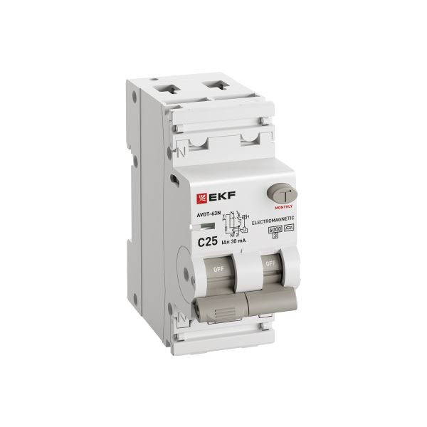 Дифавтомат 2Р 25А C тип A 30мА 6кА 2мод АВДТ-63N EKF