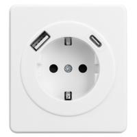 MIELE ROUND Розетка 1-ая с/з с/у з/ш 16А с USB A+C быстрой зарядки 5В/3А белая KRANZ