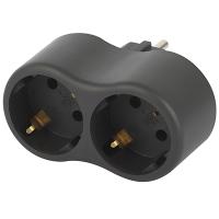 Разветвитель 2-мест 16А заземление черный овал пластик ЭРА 