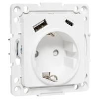 Стокгольм белый механизм розетки скрытая 1-мест заземление шторки USB IP20 