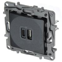 Этика антрацит розетка USB A+C скрытая 2-ая 3000мА