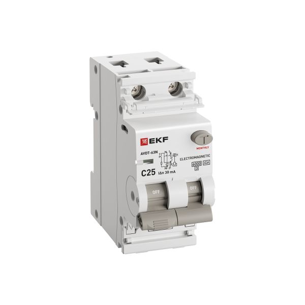 Дифавтомат 2Р 25А C тип A 30мА 6кА 2мод АВДТ-63N EKF