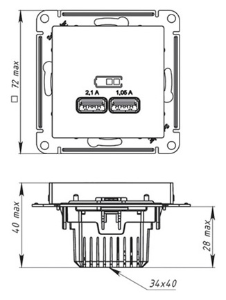 AtlasDesign белый розетка USB скрытая 2-ая  