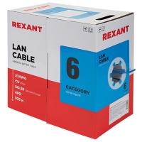 Кабель витая пара U/UTP, CAT 6, PVC, 23AWG, INDOOR, SOLID, синий, 305 м, REXANT