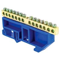 Шина нулевая 6*9 14групп DIN-изолятор синий винтовой EKF 