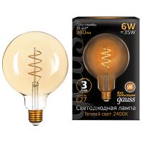 Лампа декор свд Е27 6Вт 2400К 360лм G125 золотистая филамент Gauss  