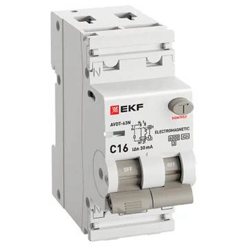 Дифавтомат 2Р 16А C тип A 30мА 6кА 2мод АВДТ-63N EKF PROxima