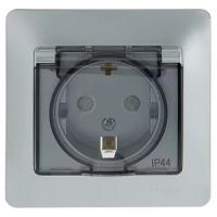 Глосса розетка скрытая алюминий 1-мест заземление с крышкой шторки IP44 