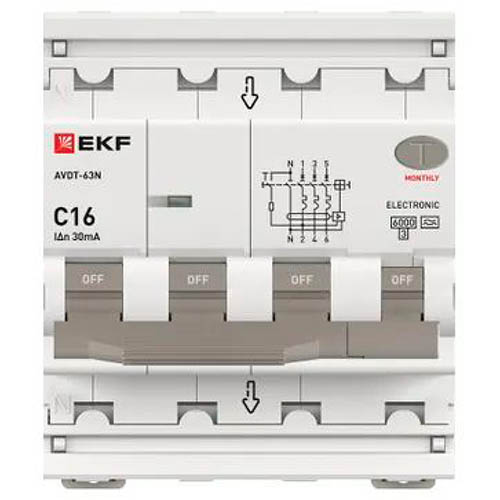 Дифавтомат 4Р 16А C тип A 30мА 6кА 4мод АВДТ-63N EKF PROxima