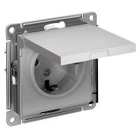 AtlasDesign алюминий розетка скрытая 1-мест заземление с крышкой шторки IP20 