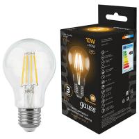 Лампа свд 220В Е27 10Вт 2700К 930лм стандарт A60 прозрачная филамент Gauss 