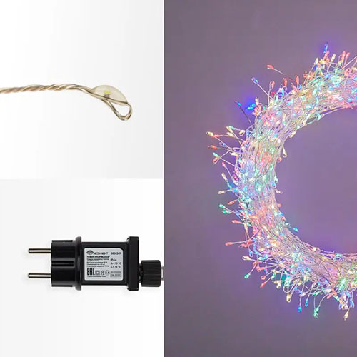 Гирлянда нить 20м мультицвет 1 000свд IP44 серебро провод Роса Фейерверк