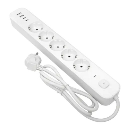 Удлинитель 5-мест 1,5м ПВС 3*1,5 белый выкл EKF  2USB 2,4А+2USBtype-С