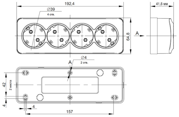 Глори дуб розетка открытая 4-мест заземление IP20