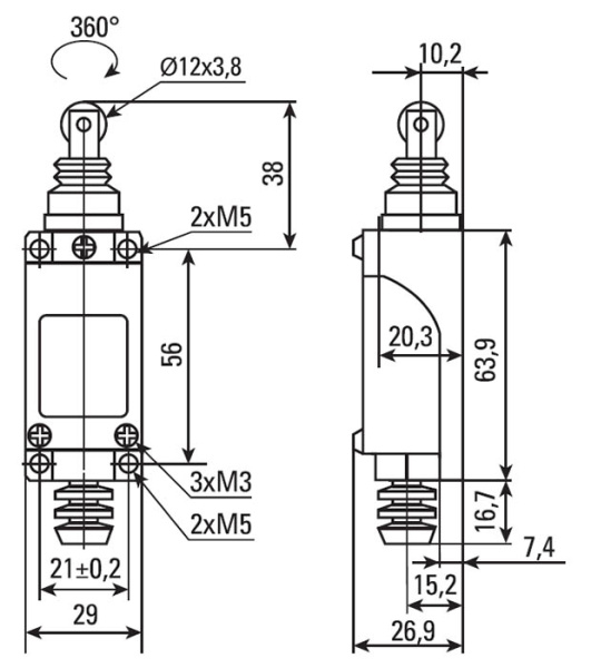 Выключатель концевой роликовый эксцентрик  IP65 TZ-8112 EKF 