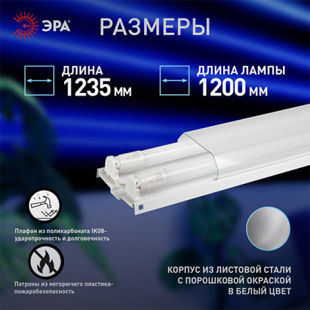 Светильник ДПО 2*1200мм прозрачный 1235*124*58мм IP40 DPO B ЭРА без ламп