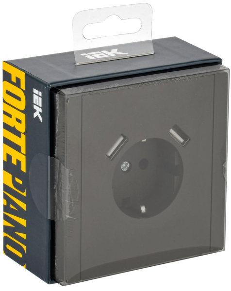 Фортепиано серый розетка скрытая 1-мест заземление шторки USB IP20 3,1А