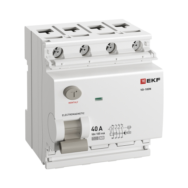 Выключатель дифференциальный (УЗО) 4Р 40А 100мА AC 6кА ВД-100N EKF PROxima