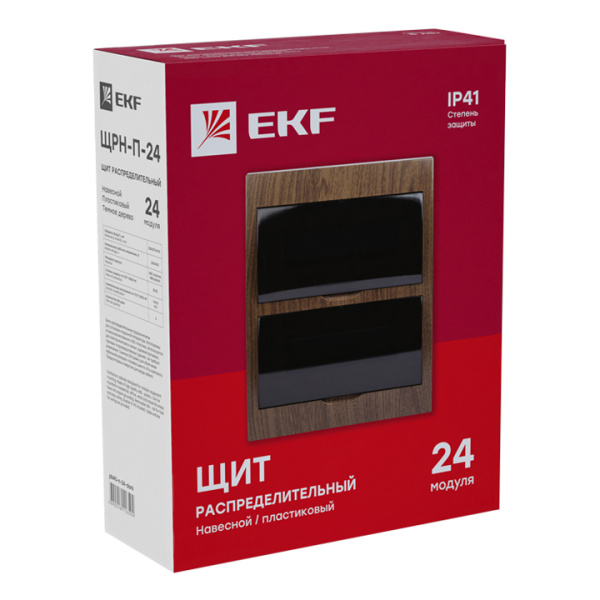 Бокс 24мод навесной темное дерево черная прозрачная дверь IP41 ЩРН-П EKF 