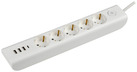 Удлинитель 5-мест 2м ПВС 3*1 белый 4*USB IEK  MODERN