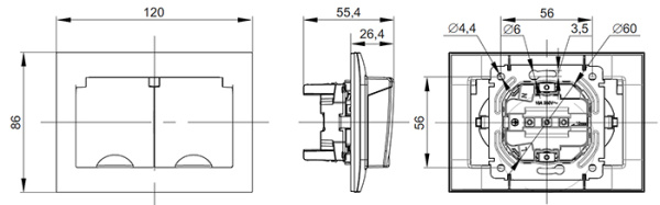 Сканди арктический белый розетка скрытая 2-мест заземление с крышкой шторки IP44