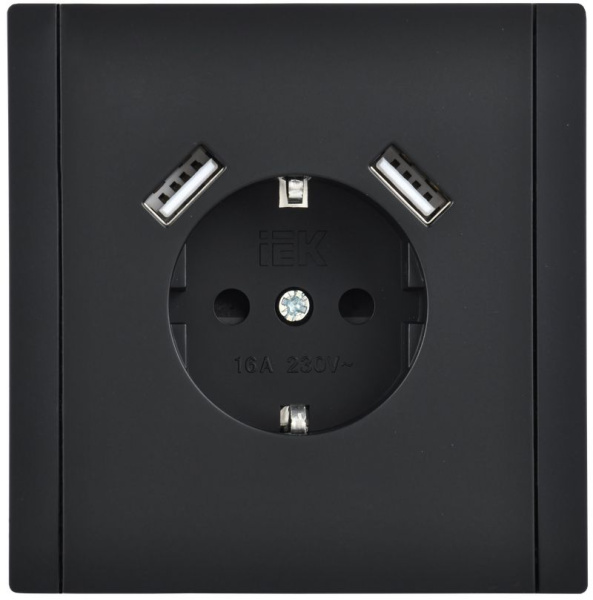 Фортепиано черный механизм розетки скрытая 1-мест заземление шторки USB IP20 3,1А