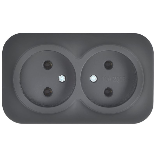 Глори черный розетка открытая 2-мест IP20 