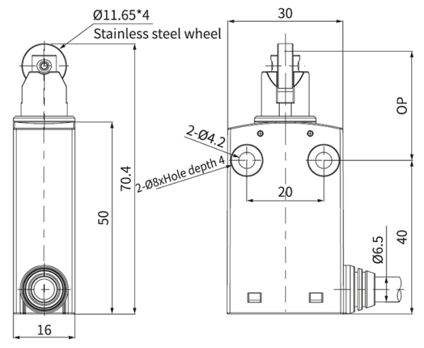 Выключатель концевой толкатель с роликом IP67 C6N-123 IEK вертик. нажимной