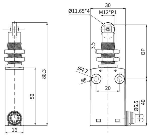 Выключатель концевой толкатель с роликом IP67 C6N-124 IEK нажимной, резьбов. крепление