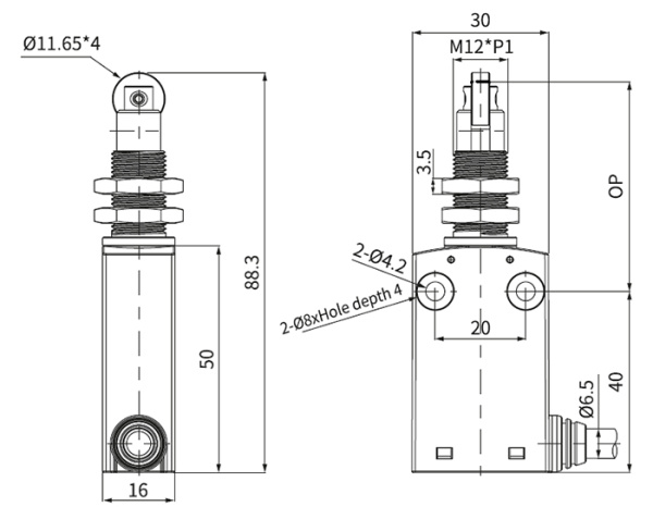 Выключатель концевой толкатель с роликом IP67 C6N-125 IEK вертик. нажимной, резьбов. крепление