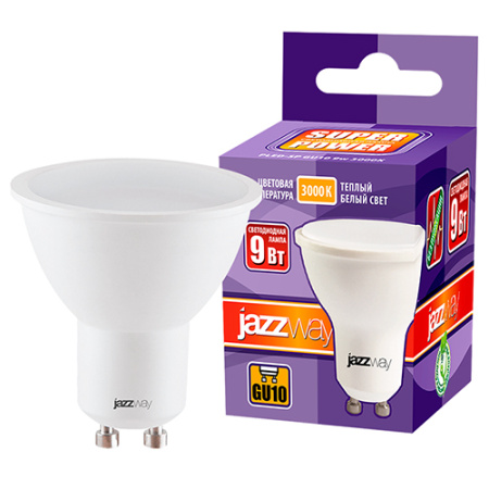 Лампа свд 220В GU10 9Вт 3000К 820лм PAR16 матовая Jazzway 