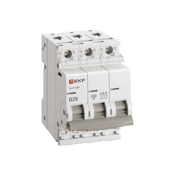 Автомат 3Р 25А D 4,5кА ВА47-63N EKF PROxima 