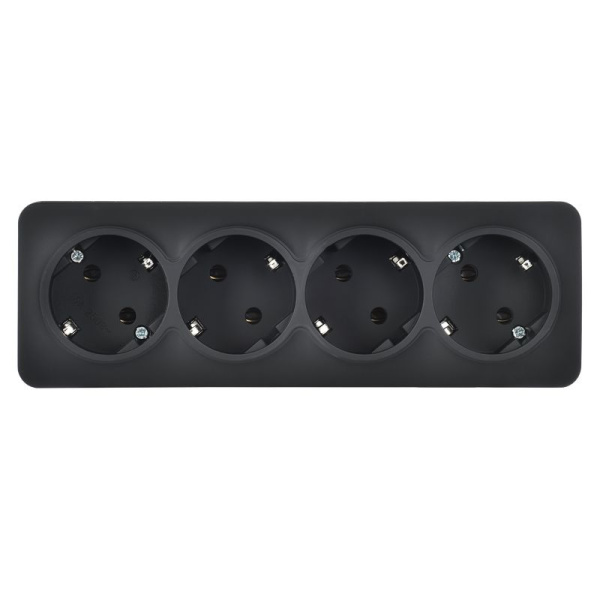 Глори черный розетка открытая 4-мест заземление IP20 